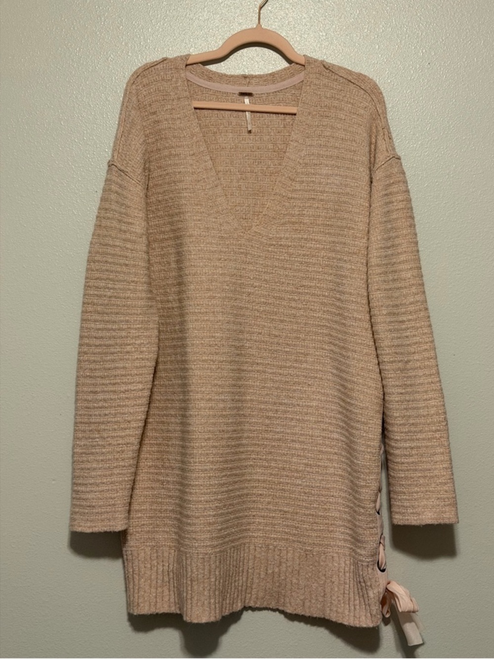 Free People Blush V-Neck Side-Tie Pullover Sweater Dress